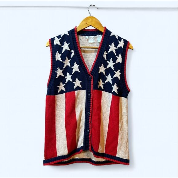 Silk Collection Vintage American Flag Patriotic Women’s Large Hong Kong Sweater - Picture 1 of 7
